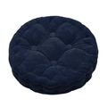 Close-up of deep blue round corduroy seat cushion with five quilted button details - Navy Blue (Round)