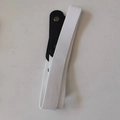 Adjustable white elastic buckle-free belt with black leather tabs and metal snap fastener - White