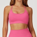 Seamless ribbed yoga set with racerback sports bra and high-waisted shorts in rose pink - S / Rose Red