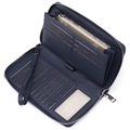 Cartera RFID larga de cuero PU azul oscuro para mujer con ranuras para tarjetas y asa - Azul oscuro
