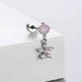Pink bead stud earring with sparkling flower pendant made of silver titanium steel - Flower Pink Bead Style (A112-6#) / Single Piece