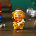 Mini Christmas resin dog figurine with red hat and bone for holiday tabletop decor - Dog - Boxed