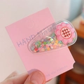 Cute girls' hair clip with pink sunflower and colorful heart sequins in liquid sand - Acrylic Flower