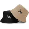 Cappelli a secchiello reversibili nero e kaki con ricamo di un simpatico bulldog francese - Taglia unica / Cachi