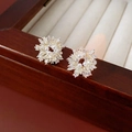 Elegant silver fireworks earrings with sparkling zircons and delicate white pearls - Silver Floral Pearl Zircon Studs (12#)