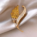 Golden feather brooch with yellow marquise gemstones and crystals on silk background - 279# Wheat Ear