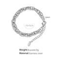 Bracciale a catena intrecciata argento in acciaio inossidabile, 15+5cm lungo e 6mm largo - Bracciale / SL13 Bracciale Argento