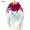 Winter oversized plaid scarf with burgundy mint and beige blocks and fringed edges - Purple Red Blue