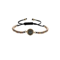 Bracelet ajustable œil maléfique avec perles dorées et pierres de zircone bleues - Chaîne de perles colorées mixtes / Or / Multicolore