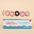 Set of five colorful donut-shaped mini birthday candles with pink and chocolate frosting - Donut Candles (5 Pcs)