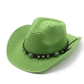 Detail of green straw cowboy hat featuring turquoise bead and silver stud headband - Grass Green