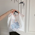 Sac cabas en tissu Oxford blanc avec broderie éléphant bleu et sangle orange - Éléphant Parent-enfant Blanc