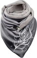 Thick grey velvet scarf with white peacock feather pattern and black buckle detail - 150*75cm / Grey Peacock Feather (WJ01-TFWJ503)
