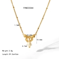 Collar dorado con colgante de lazo y perla de lágrima en una delicada cadena de bolas - Estilo Lazo Perla (YYN023344)