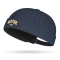 Dark blue denim docker cap with yellow Boston embroidery and adjustable metal buckle - BOSTON 1630 Embroidery / Navy Blue