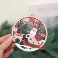 Handheld round wooden Christmas ornament featuring Santa and reindeer cutout design - Style D (Santa Claus-Sleigh) / 10*10*0.5cm