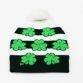 LED knitted Christmas hat with green shamrock patterns and white pom-pom top detail - Single Hat Style 25 / Green White (Clover Pattern)