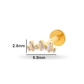 Gold titanium labret stud with wave design of clear zircons measuring 6.8mm in width - Gold Row Zirconia (T2506-2# Gold)