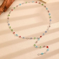 Colorful gemstone Y-style long necklace and hand chain with silver-tone metal finish - Silver Multicolor Round Diamond Long Necklace (11502)