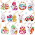 Set of 12 Easter DIY 5D diamond painting keychains featuring rabbits and colorful eggs - YS-27 Easter Classic Collection (12Pcs)