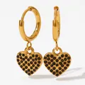 Golden heart drop earrings with pavé black cubic zirconia in a minimalist design - Gold With Black Zircon (KDE1239)