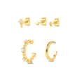 Detailed view of 5-piece gold-plated earring set with sparkling star and moon studs - Gold Star Moon Zircon Earring Set (#6)