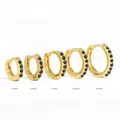 Size comparison of five gold hoop earrings with black stones ranging from 5mm to 9mm - Gold-Black Stone-5mm