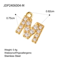 Vergulde roestvrijstalen hanger letter M met sprankelende zirkonia steentjes - Letter M Strass Hanger / 1 Stuk / Goud (JDP2406004-M)