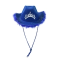 Blue western cowboy hat with royal blue feather trim and sparkling tiara crown detail - Adult 58CM / Silver Wire Feather / Royal Blue
