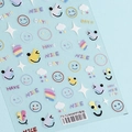 Adesivi per unghie 5D arcobaleno con faccine sorridenti nuvole e stelle su sfondo blu - HAPPY Arcobaleno
