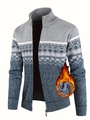 Cardigan da uomo in maglia con motivo nordico e calda fodera in pile interna - M / Grigio chiaro