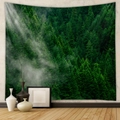 Detail of forest tapestry with misty pine trees and sunbeams on a textured wall - Gt250016 / 73X95CM (Brushed Fabric)