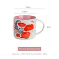 450ml Nordic ceramic mug featuring bird and floral pattern with a pink inner finish - Pink