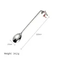 304 stainless steel coffee spoon with a cute reindeer pendant, length 13.5cm and width 2.5cm - Silver Christmas Elk
