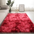 Plush gradient red shaggy rug for bedroom and living room on wooden floor - Tie-dye Burgundy (upgraded Version Thicker And Denser) / Custom Size (Contact Service)