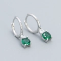 Boucles d'oreilles créoles en argent 925 avec pendentifs en zircon vert émeraude - Argent 925 / Argent Platine (Zircone Verte)