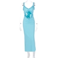 Hellblaues enges Maxikleid mit Taillenausschnitten und Rüschendetails - S / Blau