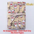 A6 khaki fabric binder cover with lucky cat pattern and cotton tie closure - Khaki Tie-up Style (Cover Only)