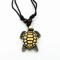 Antique style faux bone sea turtle pendant necklace with adjustable black cord and wood beads - C-1/Off-white Black Pattern Turtle