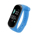 Blue waterproof sports digital watch for students with LED display showing time and steps - Sky Blue