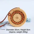 Handmade round rattan crossbody bag in natural color with brown leather strap (20x8cm) - Woven Flower Leather Buckle 20*8cm