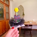 Laser material Halloween mini witch hat hair clip with purple glitter cat and pompom - Luminous Cat Lace Hat Clip