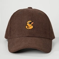 Detail shot of duck embroidery on high-quality dark brown corduroy baseball cap - Adjustable / Coffee