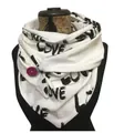 White knitted scarf with black LOVE print and a magenta button on a black mannequin - 150*75cm / White Black LOVE Red Button (Image 53)