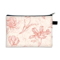 Floral print large makeup bag in white with pink flowers and a black zipper closure - Peony Bloom