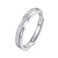 Anillo abierto de plata de ley S925 con doble fila de circonitas en acabado plateado brillante - Abierto Ajustable / Estilo de Mujer