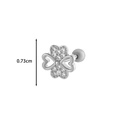 Silver clover cartilage stud with white zircon heart leaves, measuring 0.73cm in width - Clover Style (3# Silver)