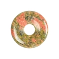 Polished Unakite natural stone donut pendant with pink and green mottled textures - Unakite