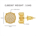 Golden round vintage brass earrings with AAA+ zircon inlay in a minimalist design - Gold (CJBE067 18k White Zirconia)