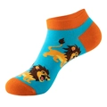 Sky blue cotton blend low cut socks featuring a cute cartoon lion pattern and orange trim - Sky Blue Lion